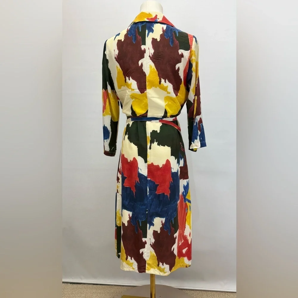 WRAY Multi color 100% Silk Expressionist wrap Dress size XS - Picture 8 of 15